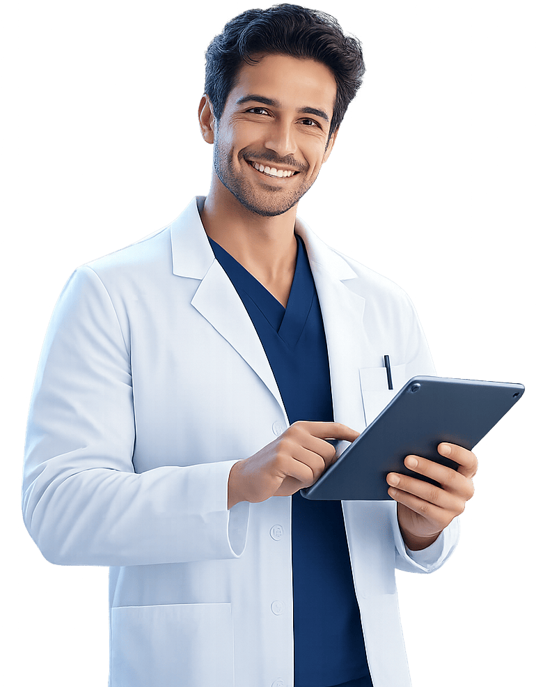 Doctor utilizando la aplicación móvil de SmileFai